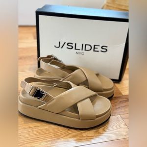 J/Slides NYC Platform Sevy Sandals in Nude Leather Size 7.5